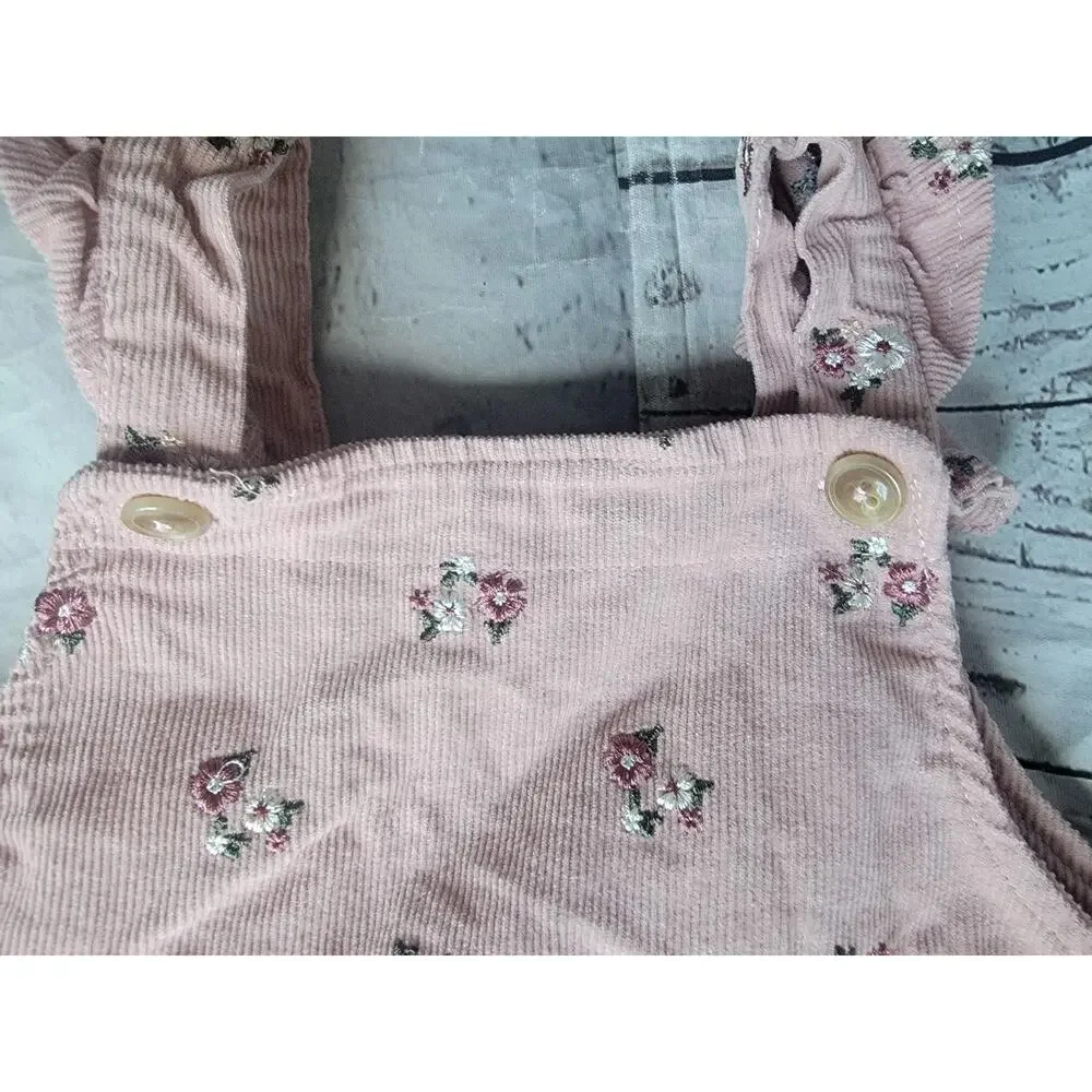 Nicole Miller NY Floral Corduroy Dress Jumper Embroidered Flowers Toddler 24M